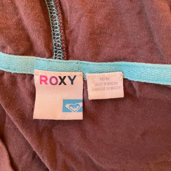 Vintage Y2K Roxy Striped Long Sleeve Hoodie Shirt | Brown & Teal | Womens Size M - Picture 6 of 8